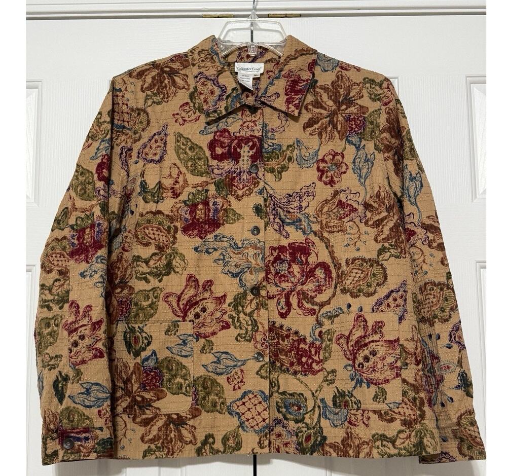 Y2K Coldwater Creek Floral Embroidered Texture Button Up Jacket, Size XL